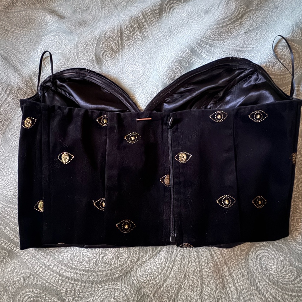 MISA GEORGIA BUSTIER BLACK VELVET EVIL EYE BUSTIER SMALL Revolve NWT - Picture 5 of 8